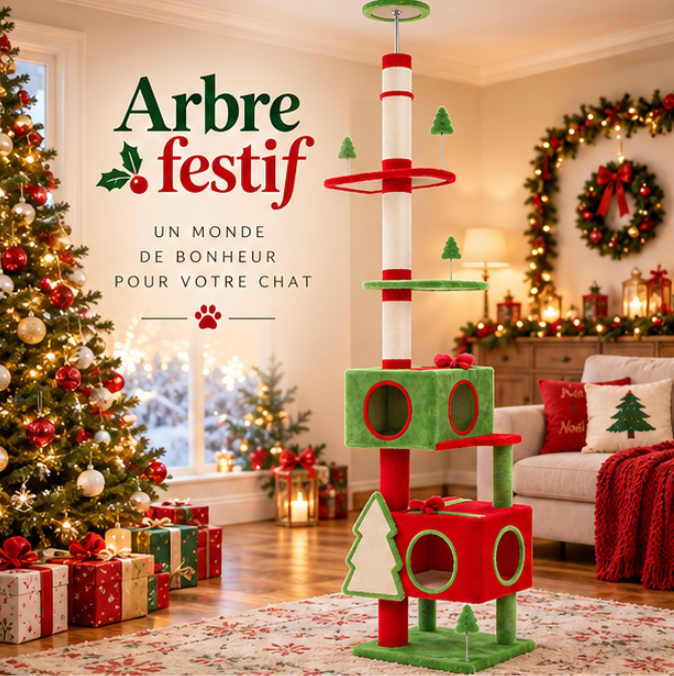 Arbre à chat de Noël réglable du sol au plafond