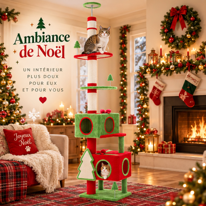 Arbre à chat de Noël réglable du sol au plafond