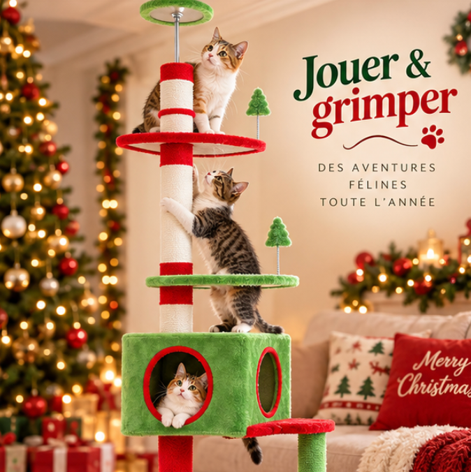 Arbre à chat de Noël réglable du sol au plafond