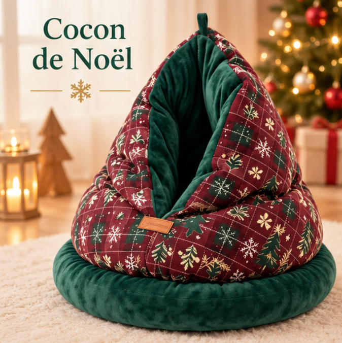 Lit cocon de Noël pour chat avec coussin amovible