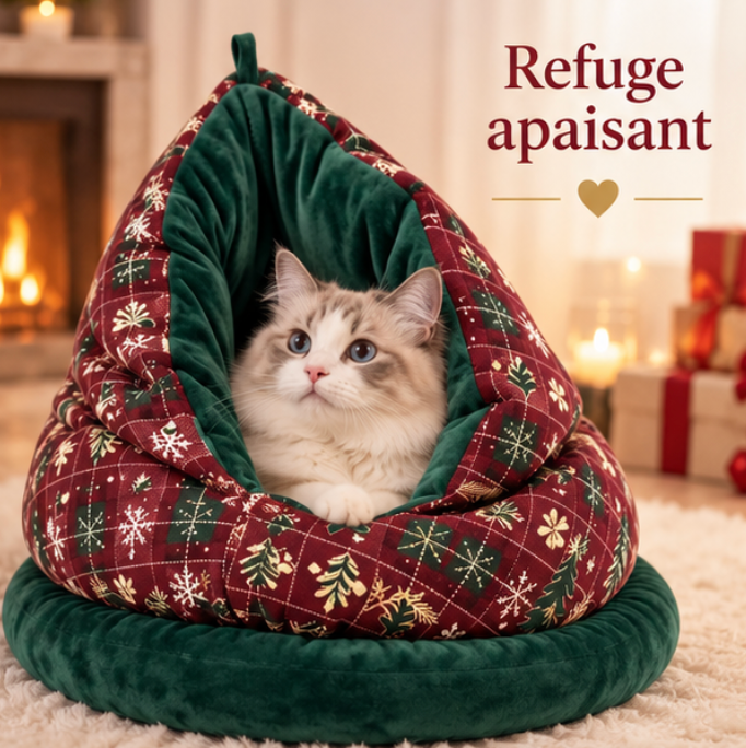 Lit cocon de Noël pour chat avec coussin amovible