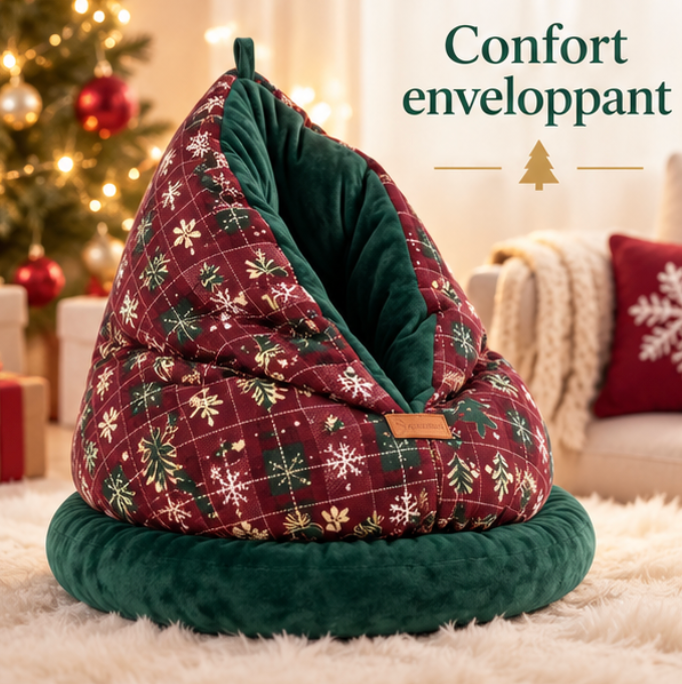 Lit cocon de Noël pour chat avec coussin amovible