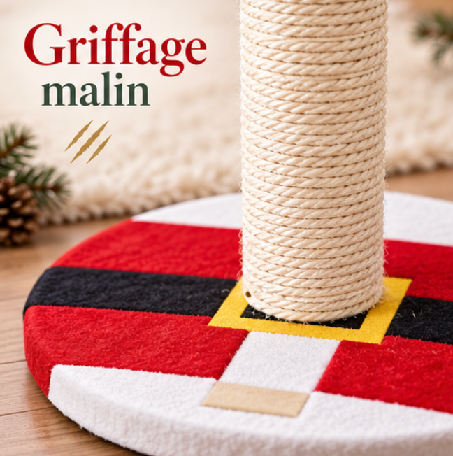 Griffoir de Noël pour chat avec Père Noël sur ressort