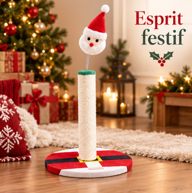 Griffoir de Noël pour chat avec Père Noël sur ressort