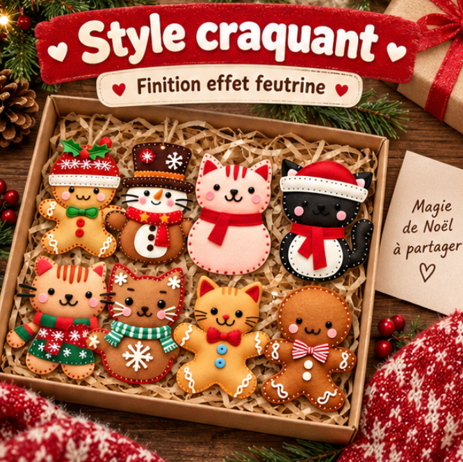 Lot de 8 décorations de Noël à suspendre – Chats et pain d’épice