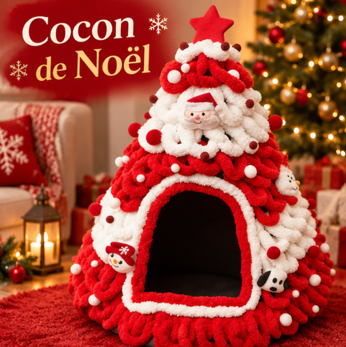 Niche pour chat en forme de sapin de Noël