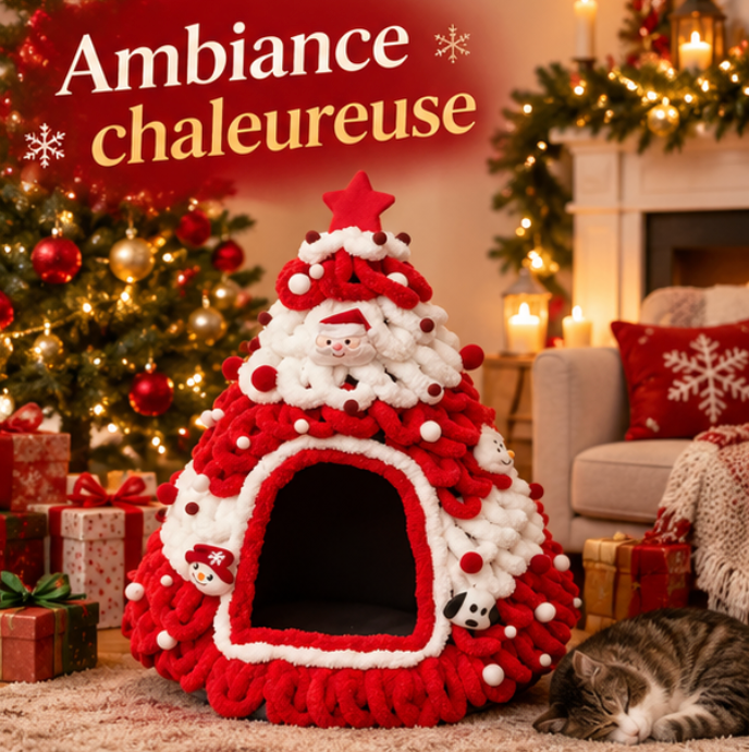 Niche pour chat en forme de sapin de Noël