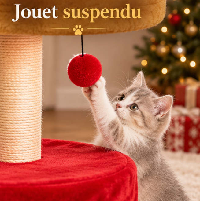 Arbre à chat de Noël avec niche et panier renne – 80 cm