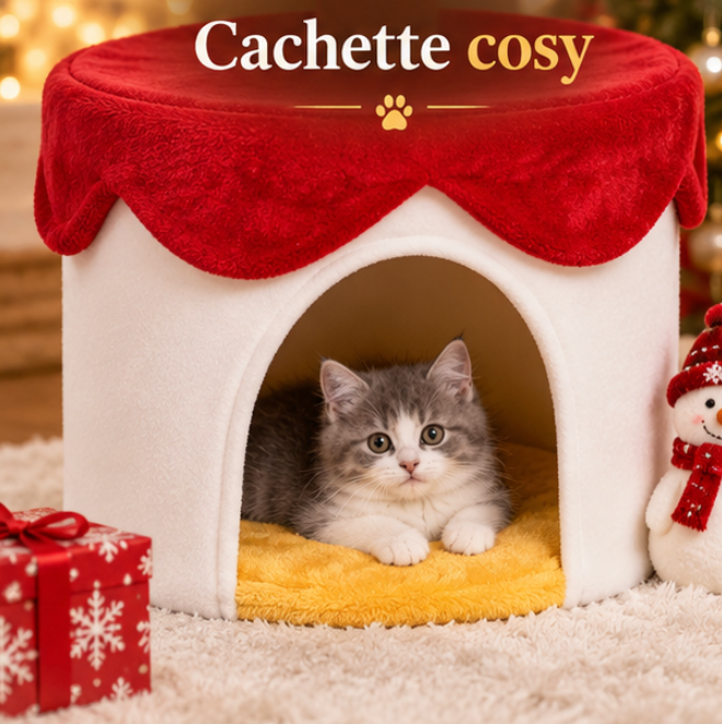 Arbre à chat de Noël avec niche et panier renne – 80 cm