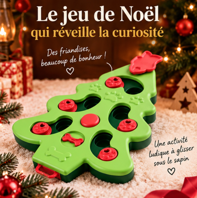 Jouet puzzle de Noël pour chat avec cachettes à friandises