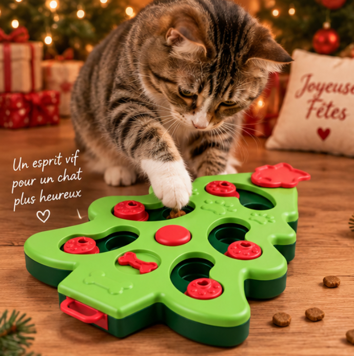 Jouet puzzle de Noël pour chat avec cachettes à friandises