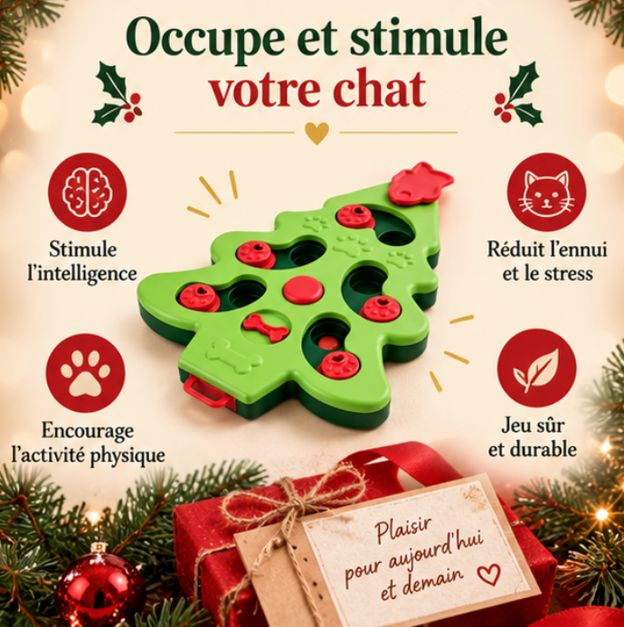 Jouet puzzle de Noël pour chat avec cachettes à friandises
