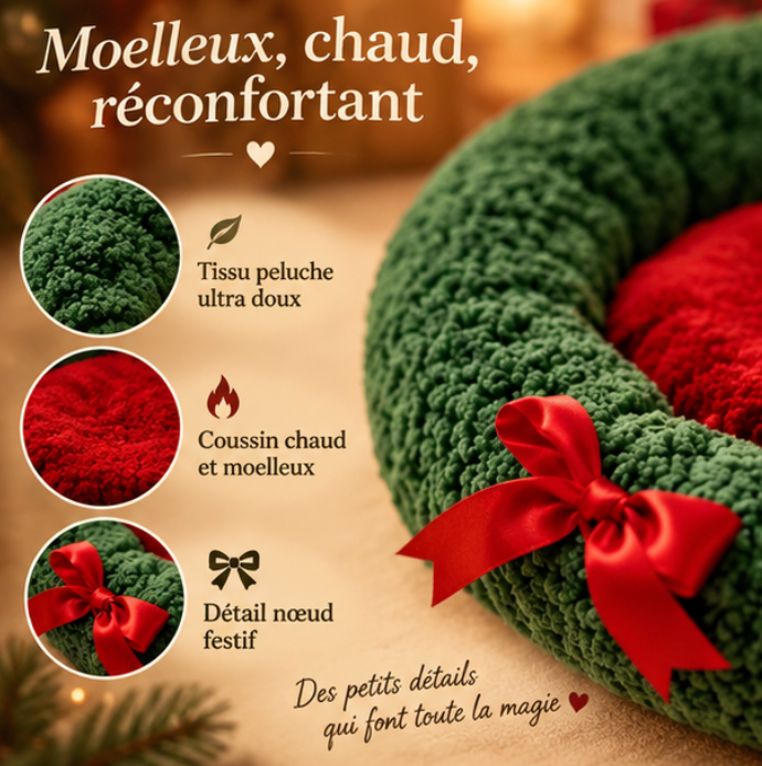Panier rond de Noël pour chat avec nœud rouge – 50 cm