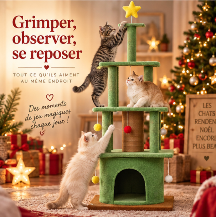 Arbre à chat sapin de Noël avec 3 niches – 162 cm