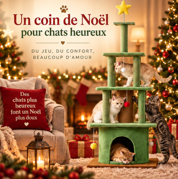 Arbre à chat sapin de Noël avec 3 niches – 162 cm
