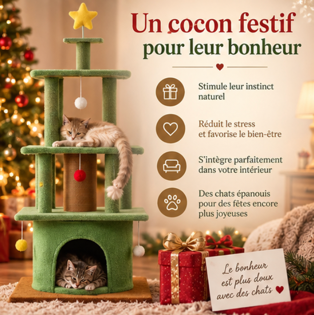 Arbre à chat sapin de Noël avec 3 niches – 162 cm