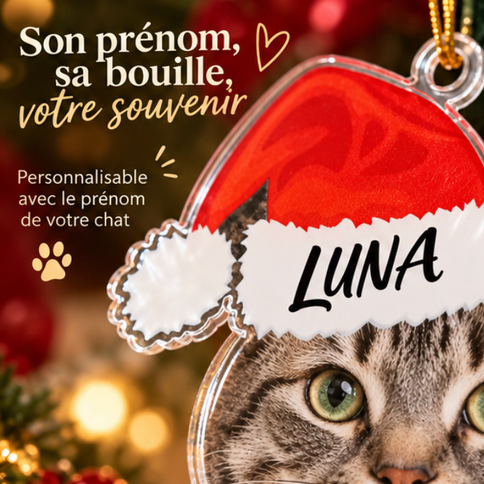 Décoration de Noël personnalisée avec photo et nom de votre animal