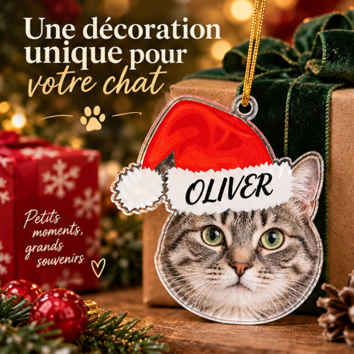 Décoration de Noël personnalisée avec photo et nom de votre animal