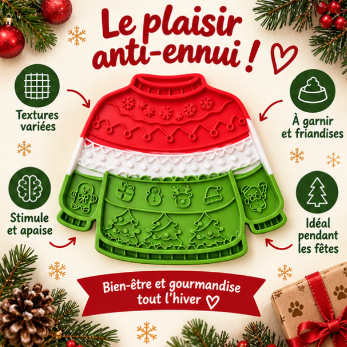 Tapis de léchage pour chat en silicone – Pull de Noël