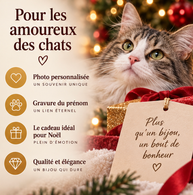 Collier cœur et patte personnalisé avec photo et prénom de votre animal