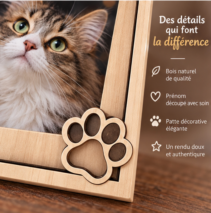 Cadre photo en bois personnalisé avec le prénom de votre animal