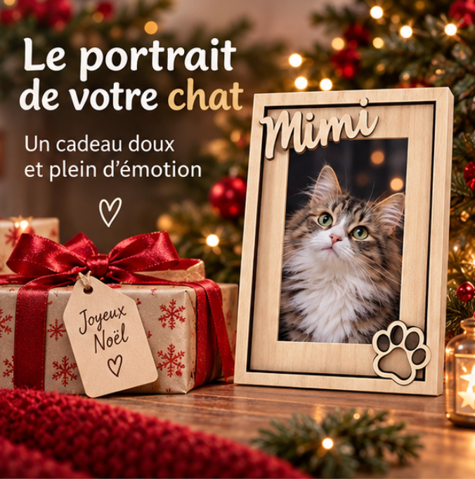 Cadre photo en bois personnalisé avec le prénom de votre animal