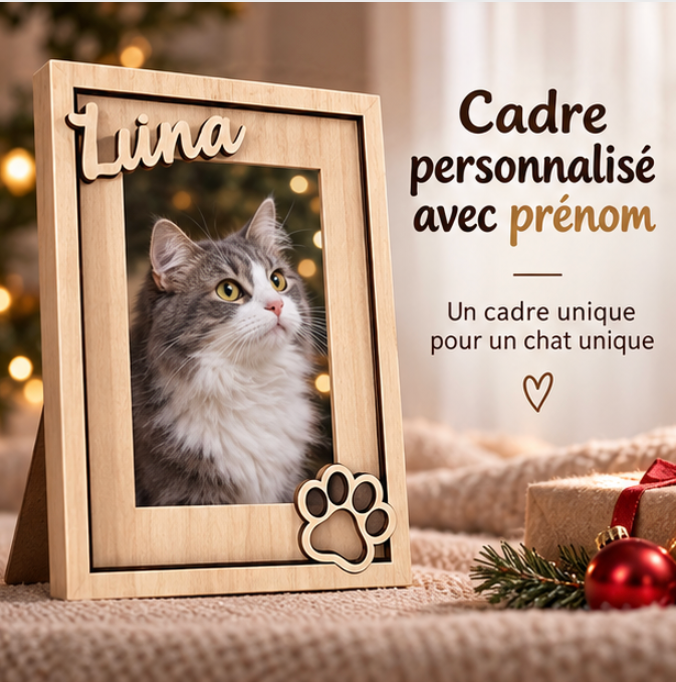 Cadre photo en bois personnalisé avec le prénom de votre animal