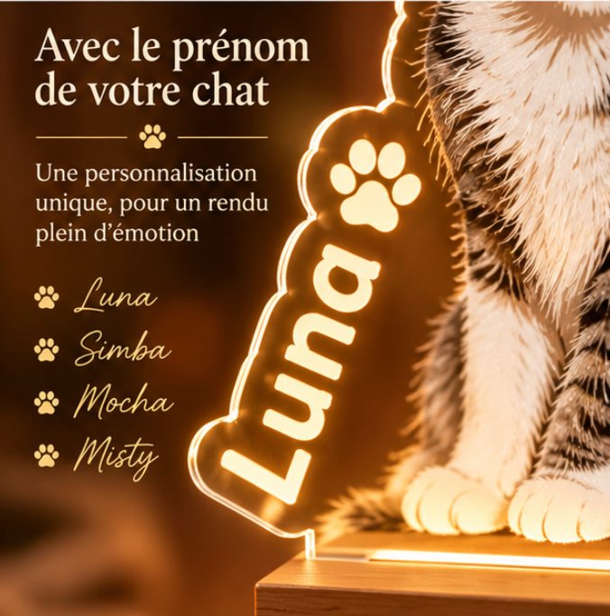 Lampe LED personnalisée avec photo et texte de votre animal
