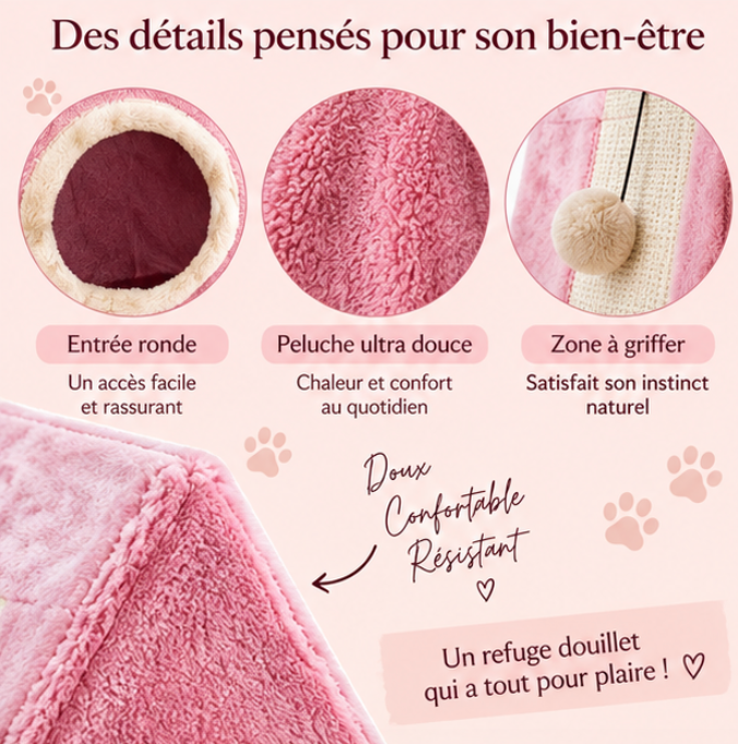 Niche triangulaire pour chat en bois massif avec griffoir