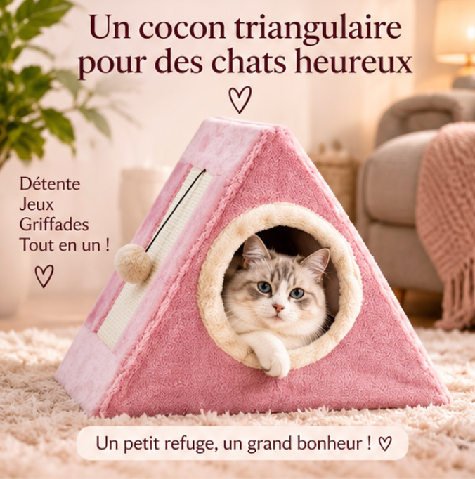 Niche triangulaire pour chat en bois massif avec griffoir