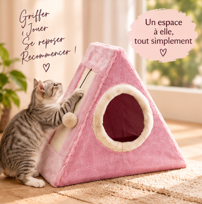 Niche triangulaire pour chat en bois massif avec griffoir