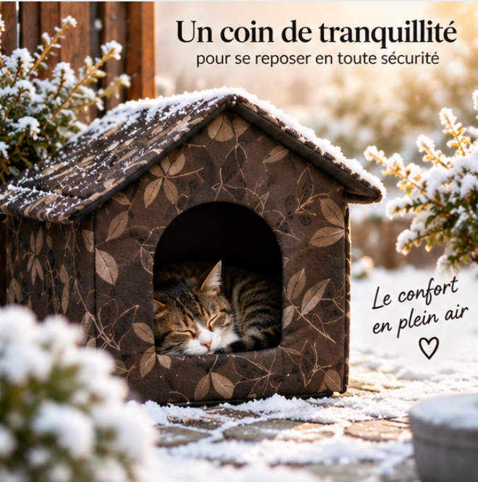 Maison pour chat en tissu Oxford lavable à motif feuillage