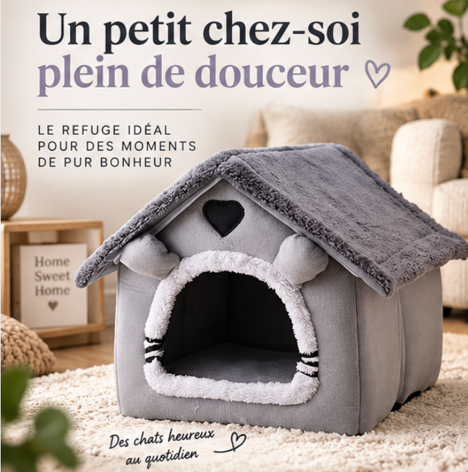 Maisonnette douillette pour chat en polyester et peluche