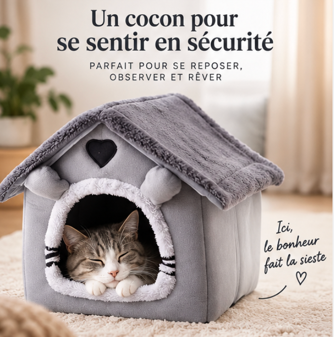 Maisonnette douillette pour chat en polyester et peluche