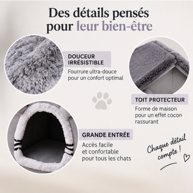 Maisonnette douillette pour chat en polyester et peluche