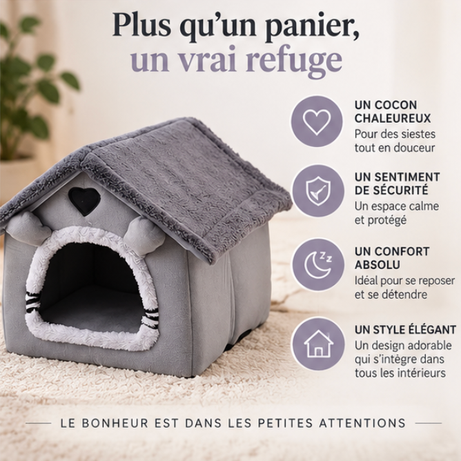 Maisonnette douillette pour chat en polyester et peluche