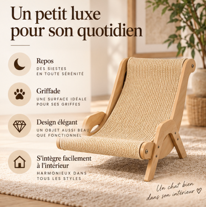 Chaise longue griffoir pour chat en sisal naturel