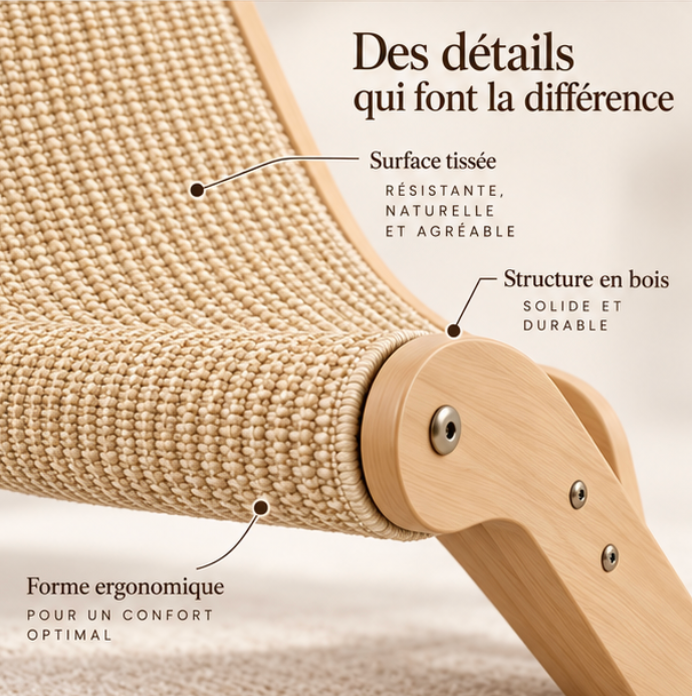Chaise longue griffoir pour chat en sisal naturel