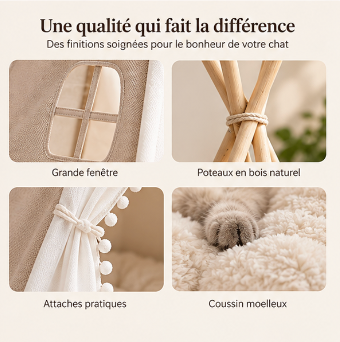 Tipi pliable pour chat en polyester et bois