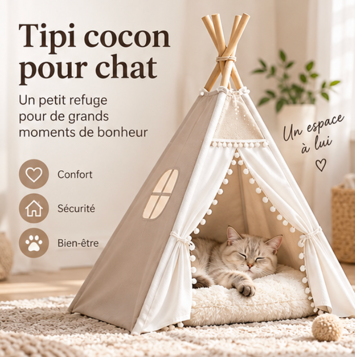 Tipi pliable pour chat en polyester et bois