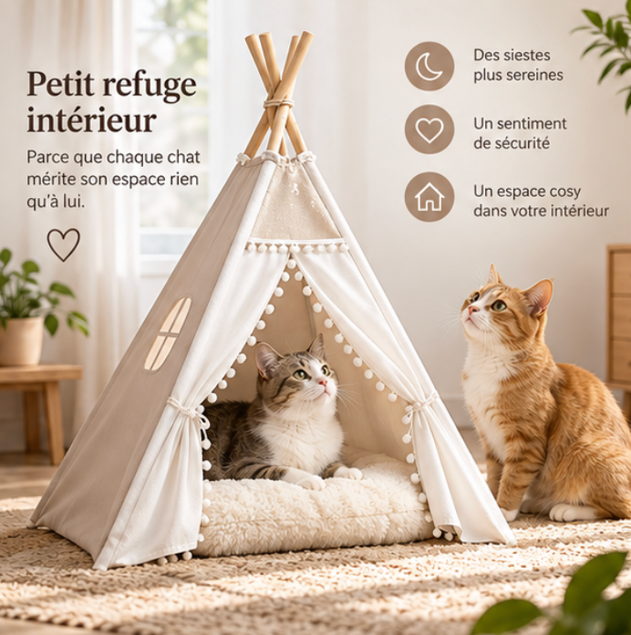 Tipi pliable pour chat en polyester et bois