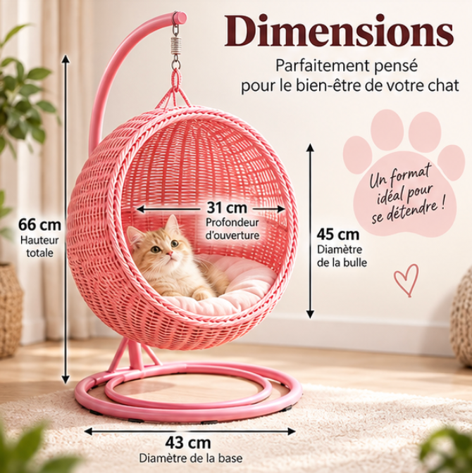 Panier suspendu pour chat en rotin synthétique avec coussin lavable