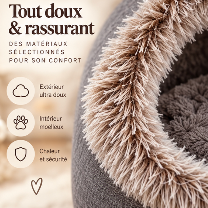 Niche cocon pour chat avec intérieur douillet et bordure en peluche