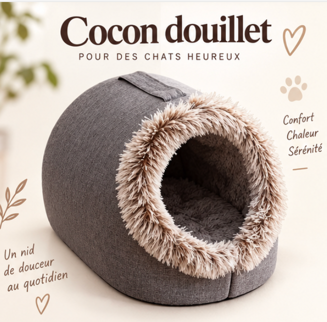 Niche cocon pour chat avec intérieur douillet et bordure en peluche