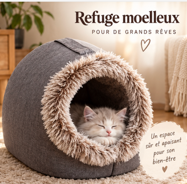 Niche cocon pour chat avec intérieur douillet et bordure en peluche