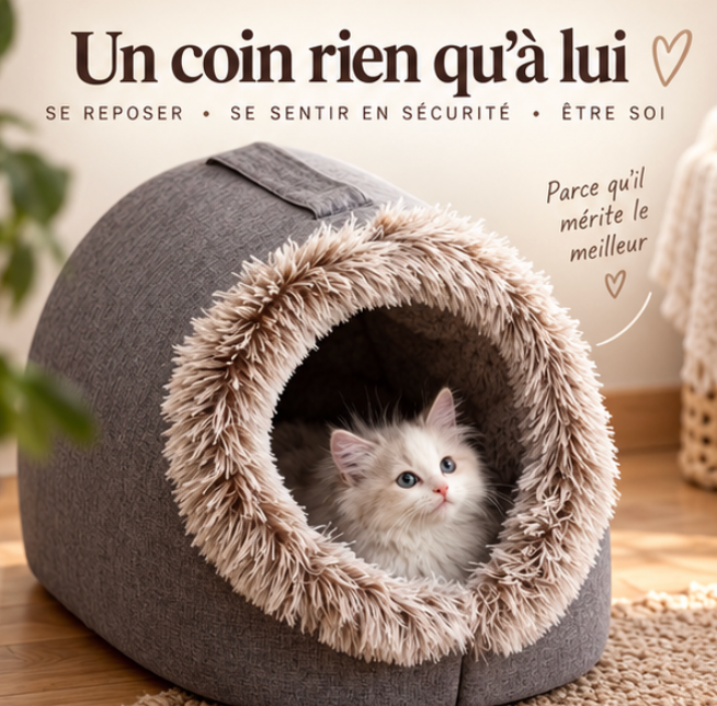 Niche cocon pour chat avec intérieur douillet et bordure en peluche