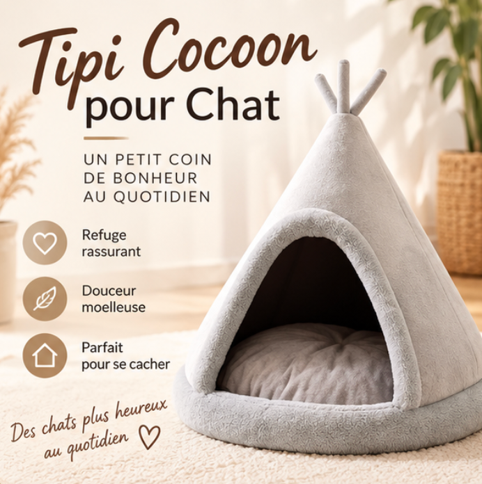 Lit tipi pour chat en peluche avec coussin douillet