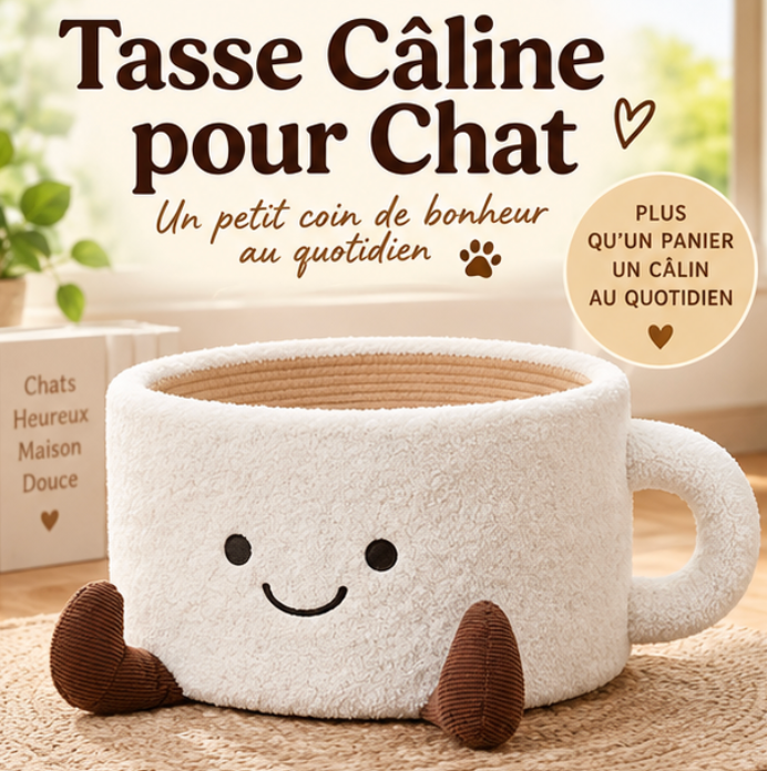 Lit pour chat en forme de tasse avec griffoir intégré