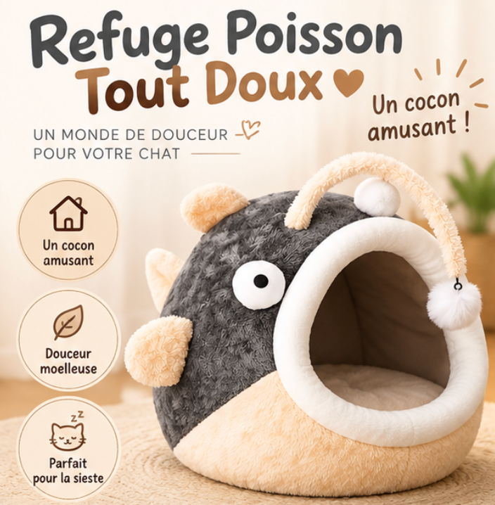 Lit pour chat en forme de poisson-lanterne avec pompon