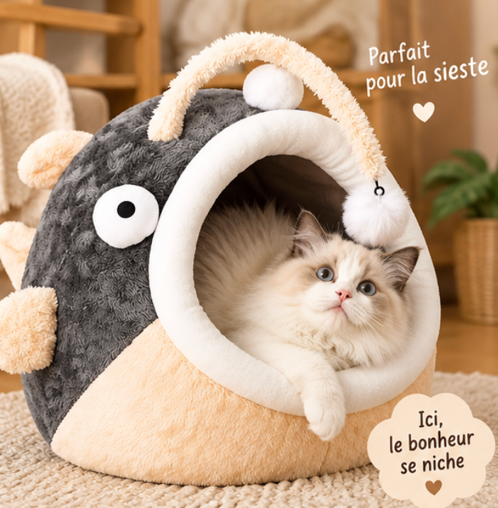 Lit pour chat en forme de poisson-lanterne avec pompon